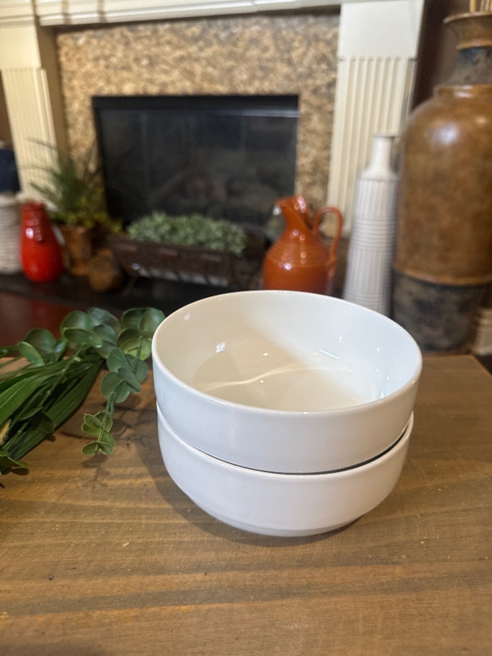 2 Ariane Fine Porcelain Artisan Stackable Bowls White 5.5”W x 2.25”T